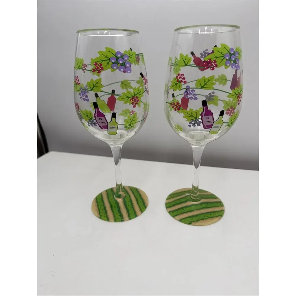 2 - Lolita Shatterproof Hand Painter Wine Tasting Collection‎ Glasses EUC No Box